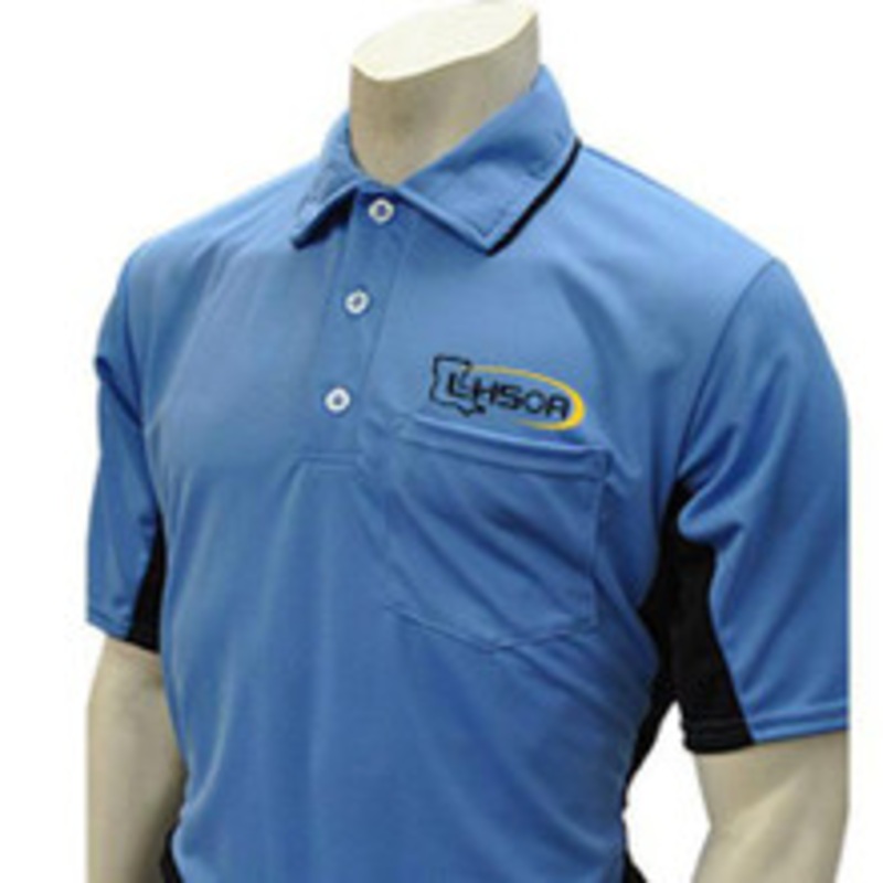Louisiana LHSOA Embroidered Body Flex Sky Blue with Black Trim Umpire Shirt