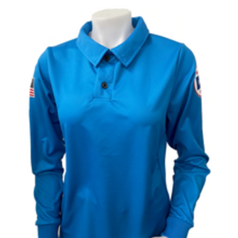 Kansas KSHSAA Women's Long Sleeve Bright Blue Volleyball Referee Shirt With Flag