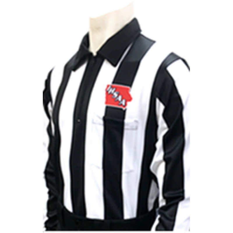 Iowa IHSAA Embroidered 2 1/4 Stripe Long Sleeve Football Referee Shirt w/Gold Border US Flag