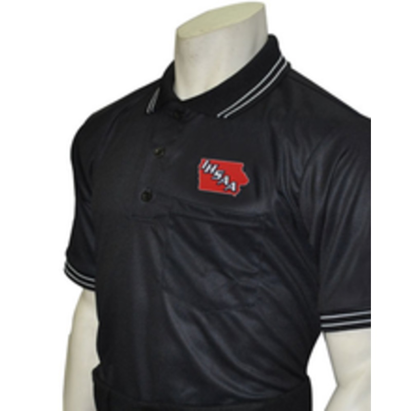 Iowa IHSAA Embroidered Body Flex Style Black Umpire Shirt