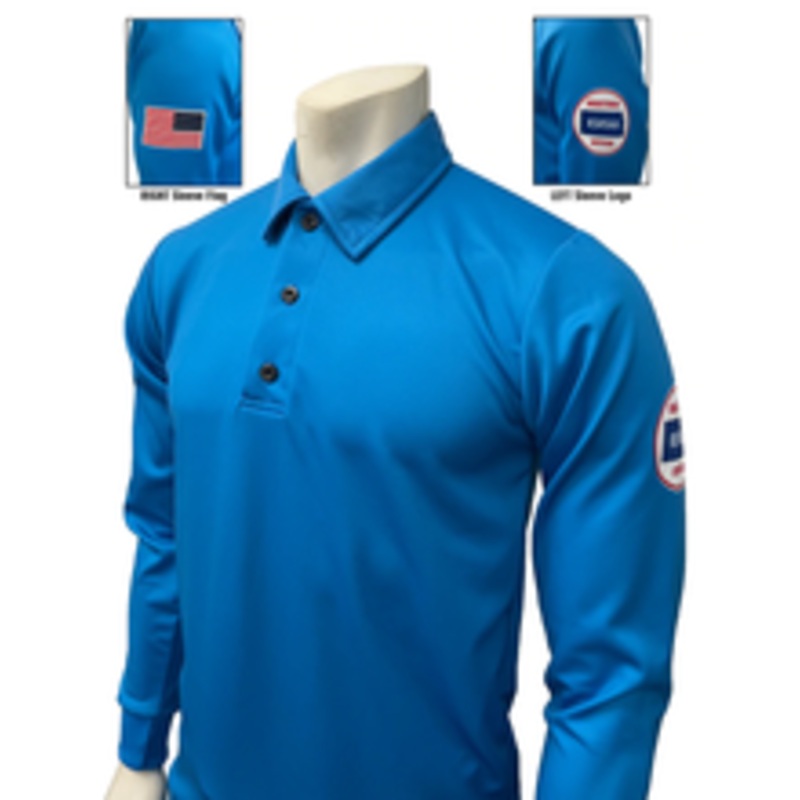 Kansas KSHSAA Men's Bright Blue Long Sleeve Volleyball Referee Shirt With Flag