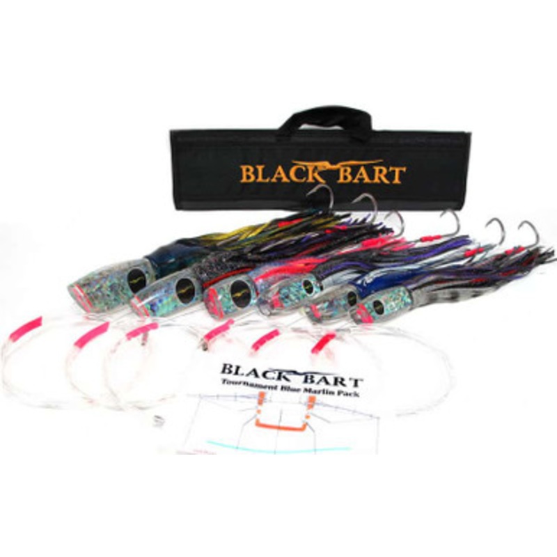 Black Bart Lures Tournament Blue Marlin Rigged Trolling Pack Single Hooks