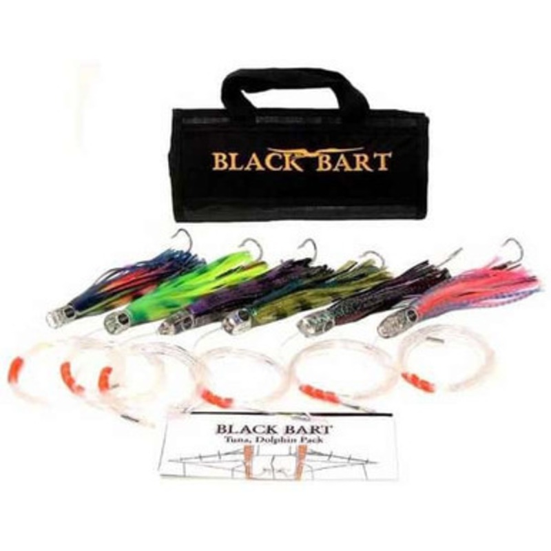 Black Bart Lures Tuna/Dolphin Rigged Trolling Pack Single Hooks