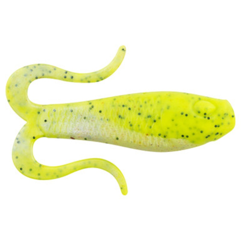 Berkley Gulp! Saltwater Doubletail Swimming Mullet 3in - Chartreuse Pepper Neon