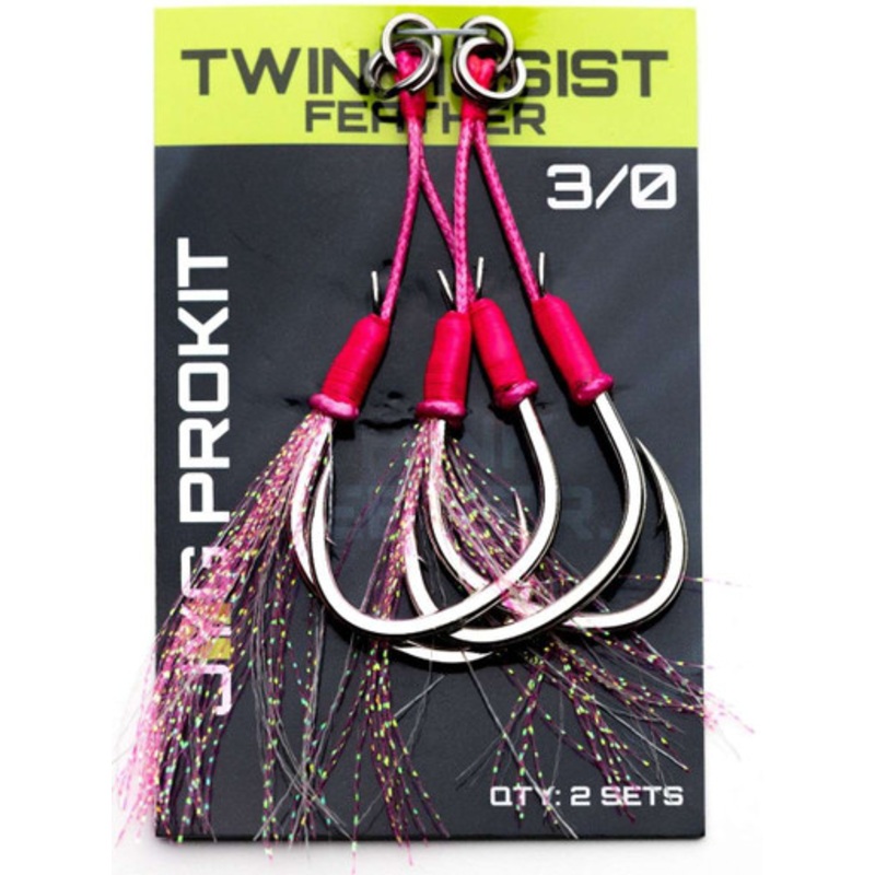 JYG PRO Fishing Feathered Twin Assist Hooks - Pink - 3/0