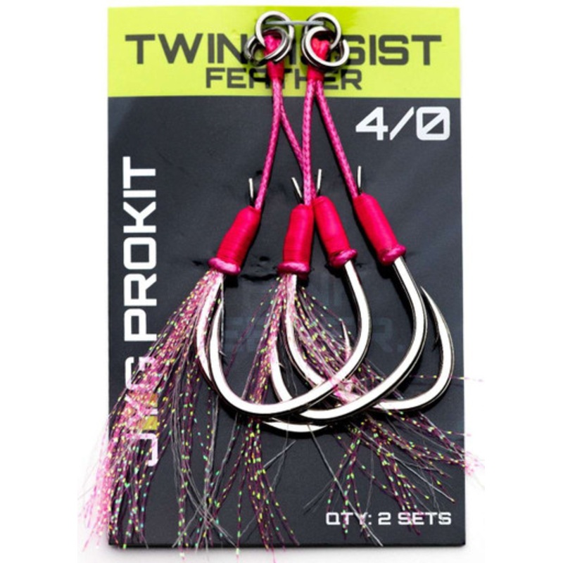 JYG PRO Fishing Feathered Twin Assist Hooks - Pink - 4/0