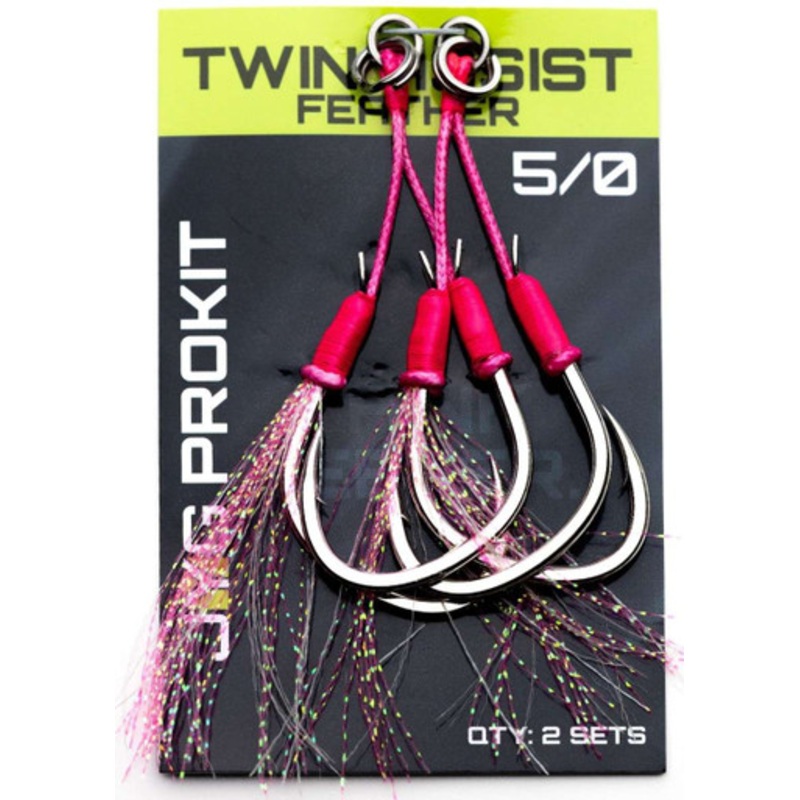 JYG PRO Fishing Feathered Twin Assist Hooks - Pink - 5/0