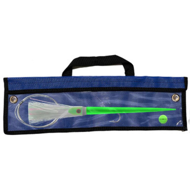 WolfPack Tackle Ahi Pre-Rigged Trolling Lure - 1oz - Glow Green Head - Crystal Hair