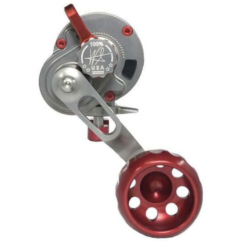Seigler Small Game Conventional Lever Drag Reel - Left Hand Smoke/Red